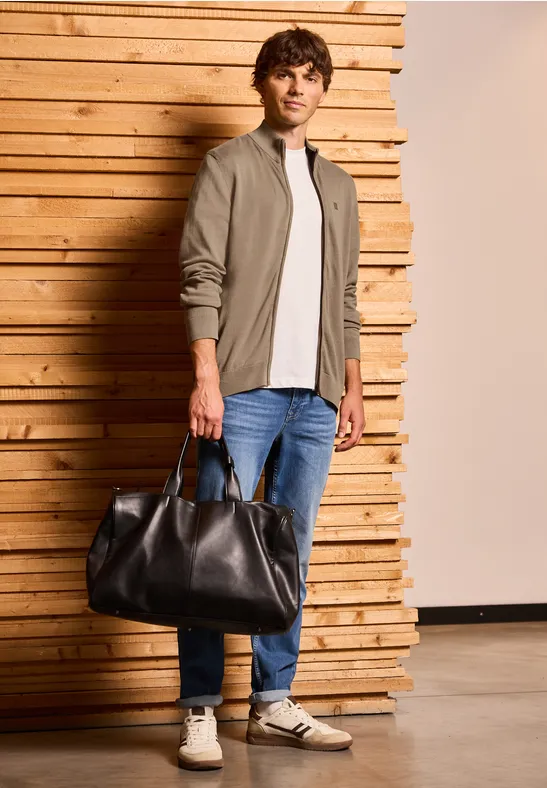 Basic Strickjacke mit Zipper dull brown