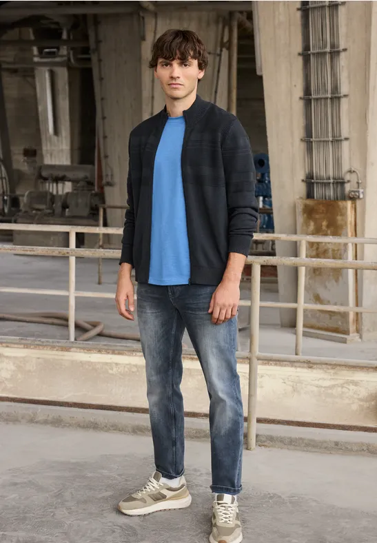 Teksturowany kardigan w paski nocturnal blue