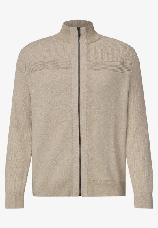 Beige Fleecejacke mit Stehkragen, Reißverschluss und Eingrifftaschen