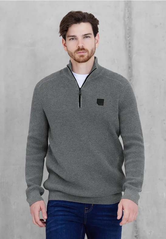 Pull Homme QIXING En Tricot Torsadé - Col Montant Avec Boutons, Style Décontracté Chic