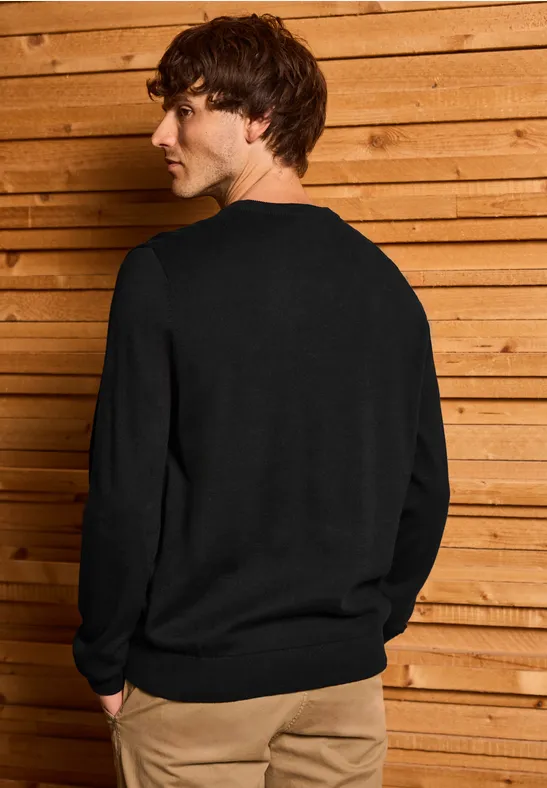 Basic Baumwoll Pullover Black