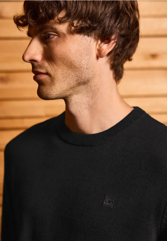 Basic Baumwoll Pullover Black