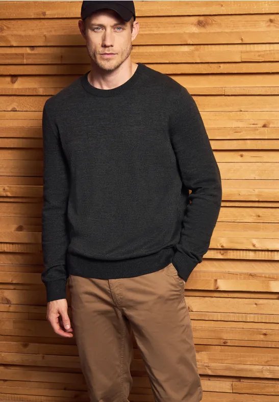 Basic Baumwoll Pullover anthra grey melange