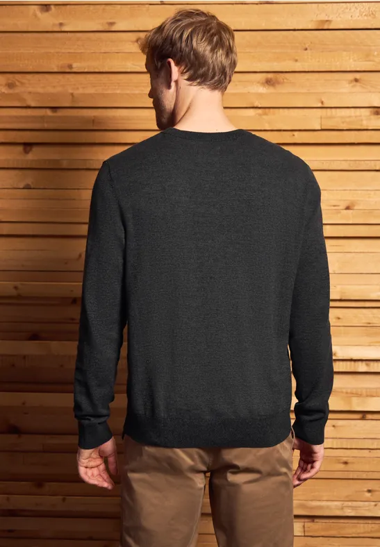 Basic Baumwoll Pullover anthra grey melange