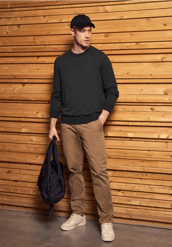 Basic Baumwoll Pullover anthra grey melange