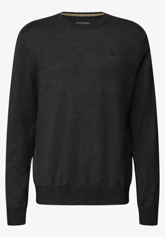 Basic Baumwoll Pullover anthra grey melange