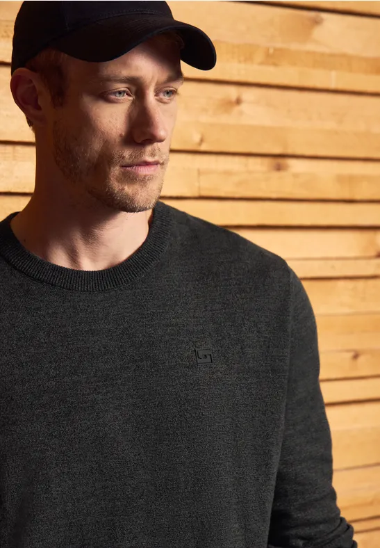 Basic Baumwoll Pullover anthra grey melange