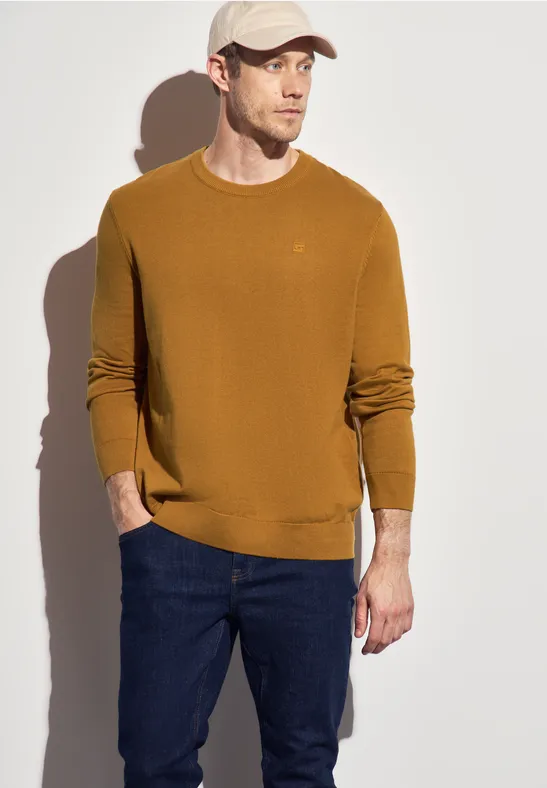 Basic Baumwoll Pullover golden yellow