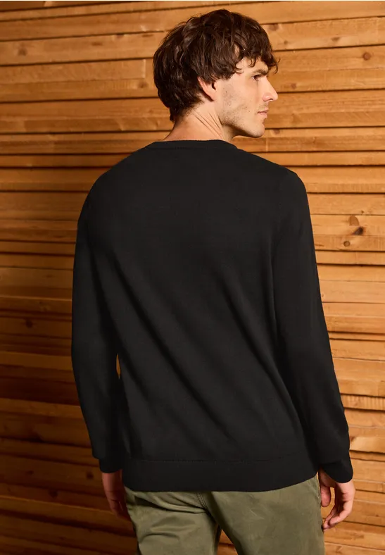 Basic V-Neck Strickpullover Black