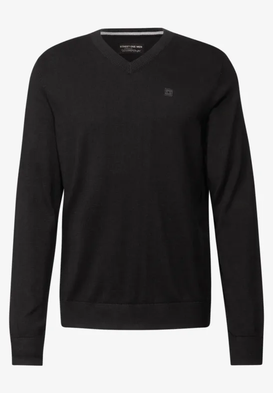 Basic V-Neck Strickpullover Black