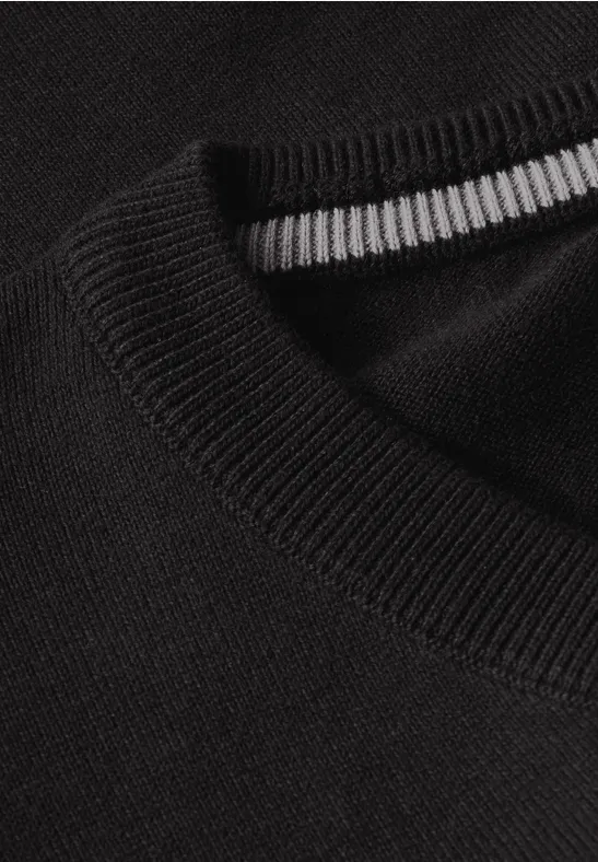 Basic V-Neck Strickpullover Black