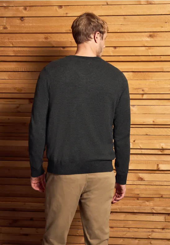 Basic V-Neck Strickpullover anthra grey melange