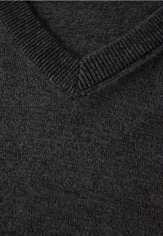 Basic V-Neck Strickpullover anthra grey melange