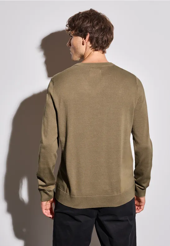 Basic V-Neck Strickpullover dull brown