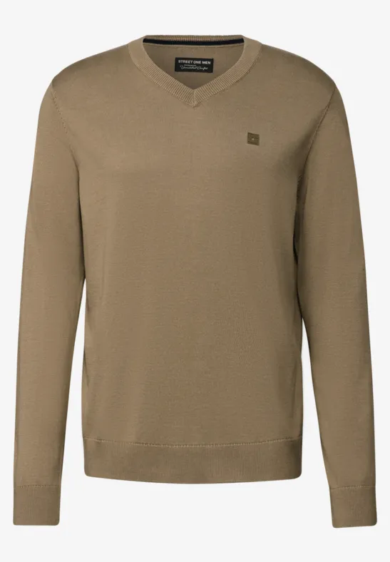 Basic V-Neck Strickpullover dull brown