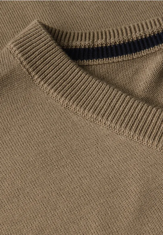 Basic V-Neck Strickpullover dull brown