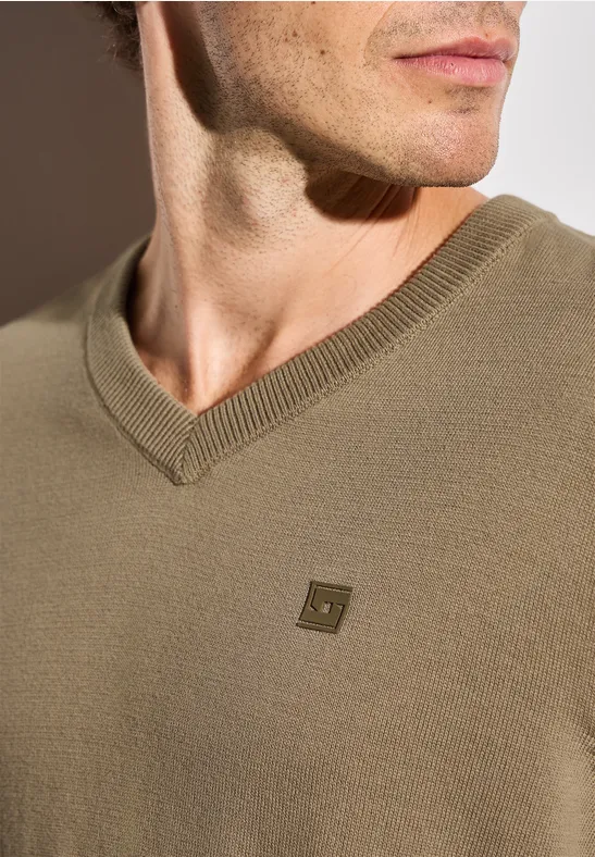 Basic V-Neck Strickpullover dull brown