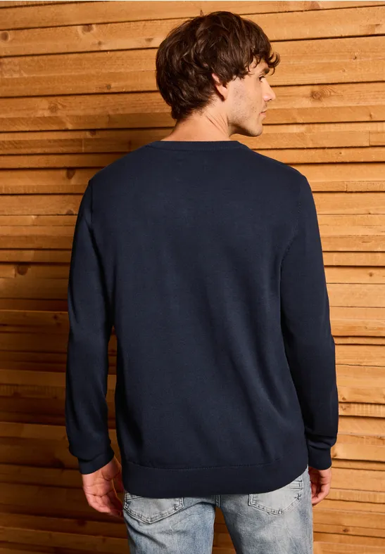 Basic V-Neck Strickpullover nightside blue