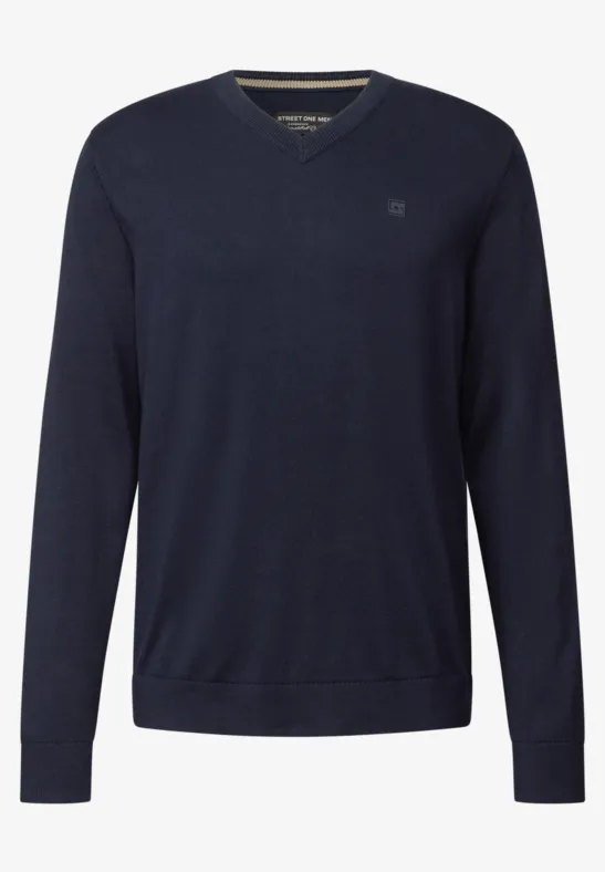Basic V-Neck Strickpullover nightside blue