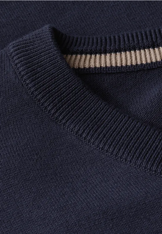 Basic V-Neck Strickpullover nightside blue