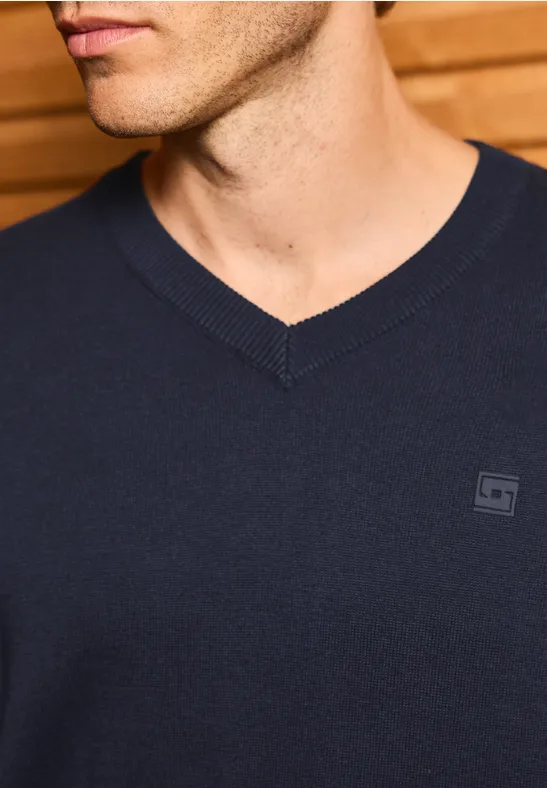Basic V-Neck Strickpullover nightside blue