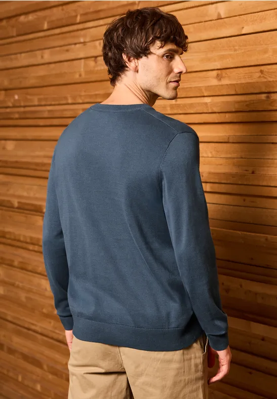 Basic V-Neck Strickpullover dusk blue