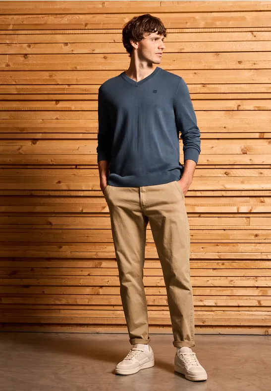 Basic V-Neck Strickpullover dusk blue