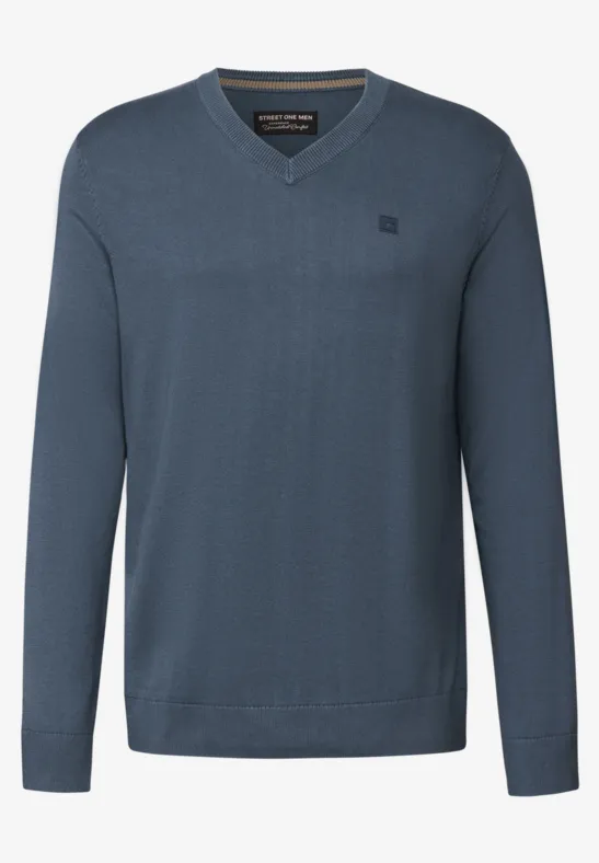 Basic V-Neck Strickpullover dusk blue