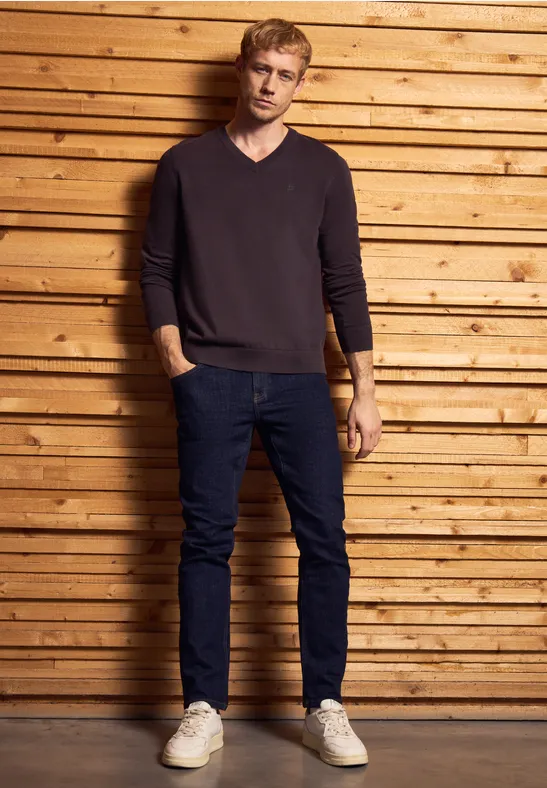 Basic V-Neck Strickpullover bordeaux red