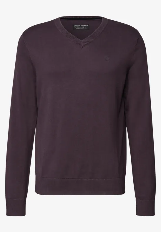 Basic V-Neck Strickpullover bordeaux red