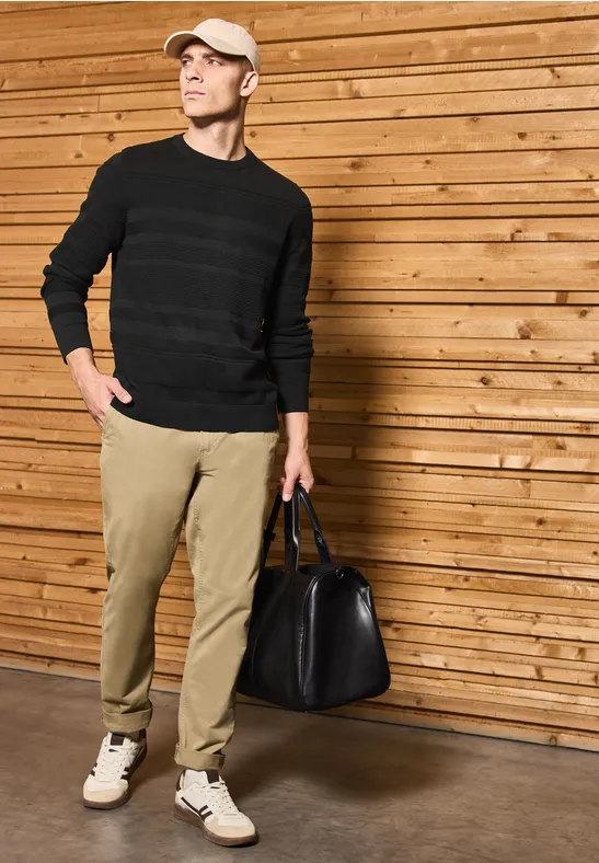Strukturstreifen Pullover Black