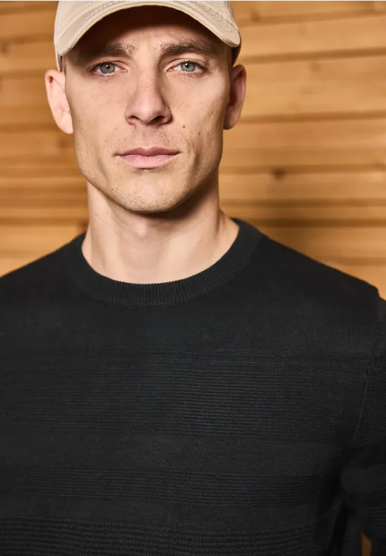 Strukturstreifen Pullover Black