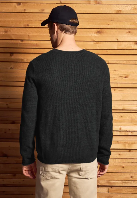Rundhals Strukturpullover anthra grey melange