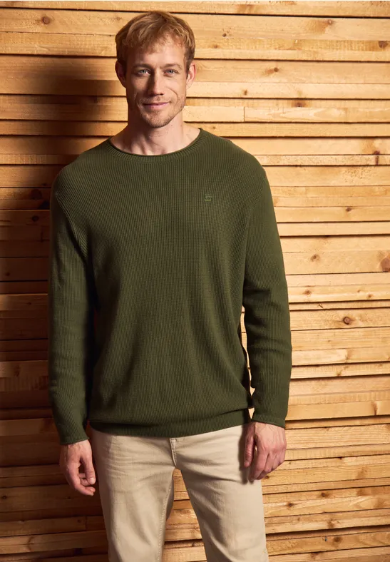 Rundhals Strukturpullover vintage green