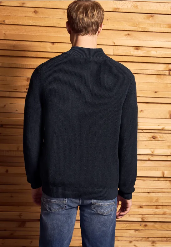 Katoenen trui met rits night blue