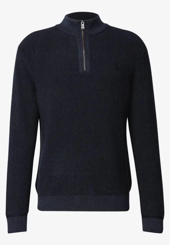 Katoenen trui met rits night blue