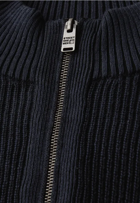Katoenen trui met rits night blue