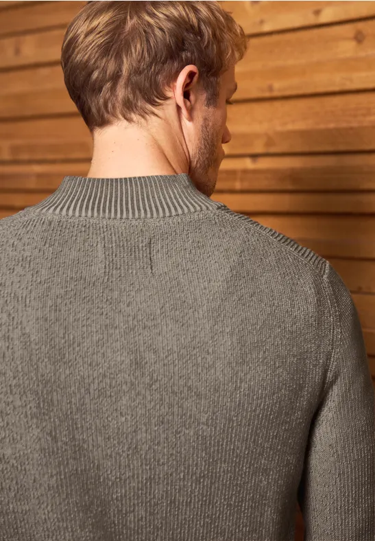 Katoenen trui met rits dull brown