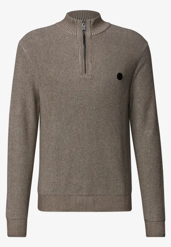 Katoenen trui met rits dull brown