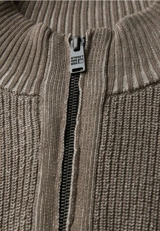 Katoenen trui met rits dull brown