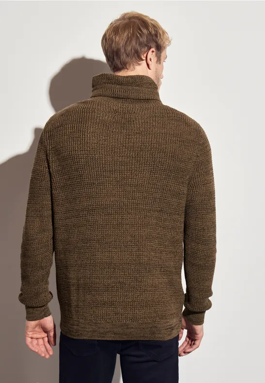 Tweekleurige trui met trechterhals ash brown