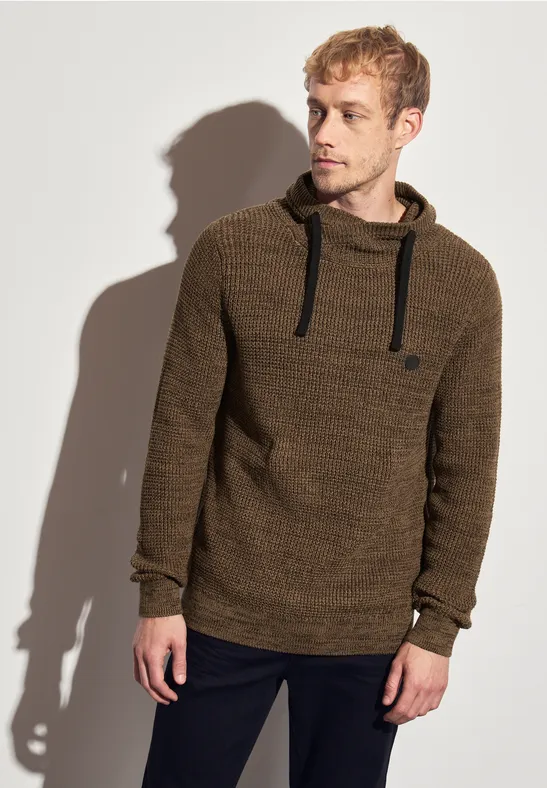 Tweekleurige trui met trechterhals ash brown