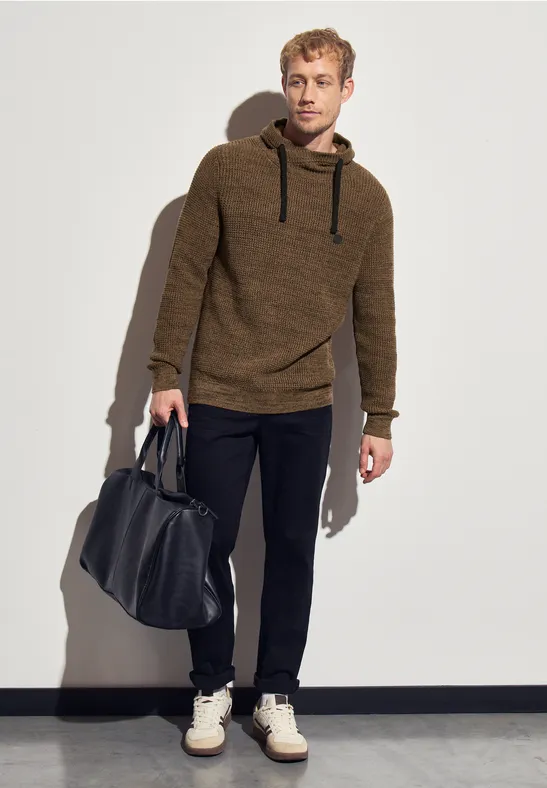 Tweekleurige trui met trechterhals ash brown