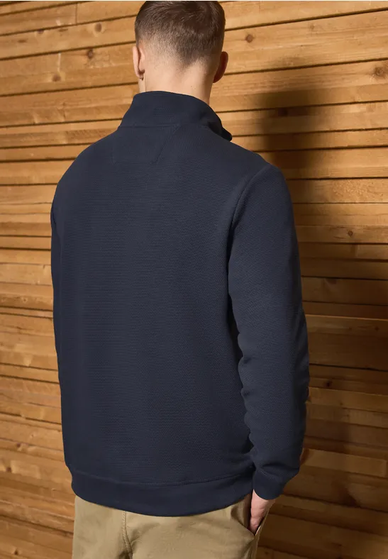 Strukturpullover mit Troyer night blue