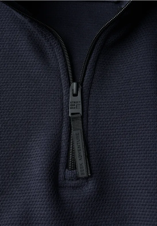 Strukturpullover mit Troyer night blue