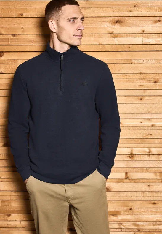 Strukturpullover mit Troyer night blue