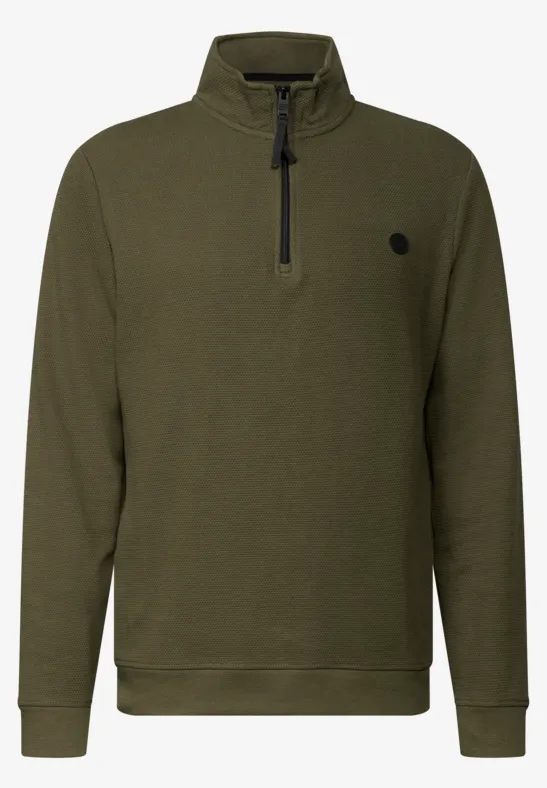 Strukturpullover mit Troyer vintage green
