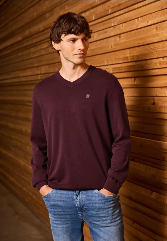 Basic V-Neck Strickpullover vintage red
