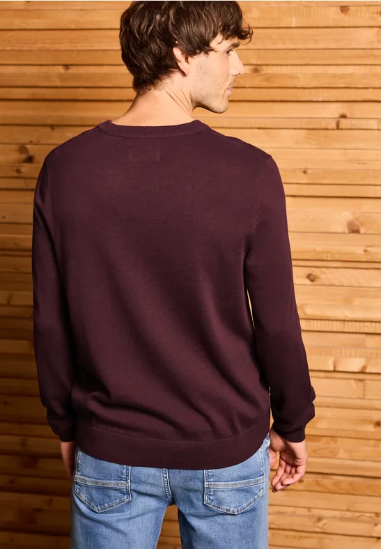 Basic V-Neck Strickpullover vintage red