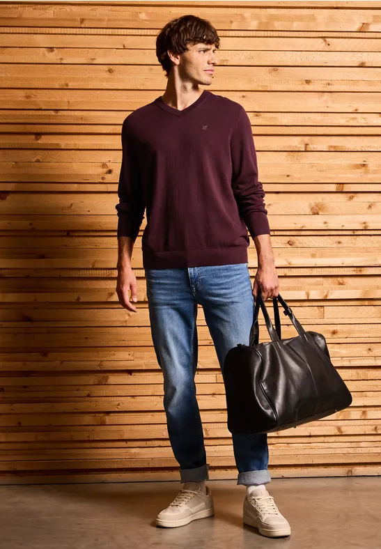 Basic V-Neck Strickpullover vintage red